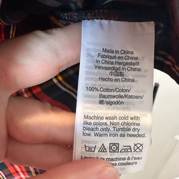 J. Crew Black Red Plaid Jewel Detail Boat Neck 100% Cotton Holiday Blouse Size 6 - Picture 5 of 6